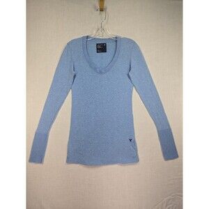 VTG Y2K American Eagle Light Blue Shirt Top Long Sleeve V-Neck Women Small Soft